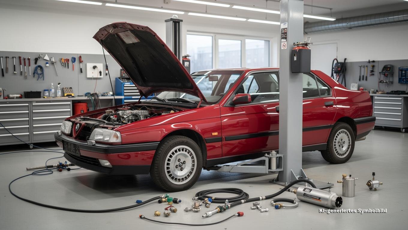 Oldtimer mit Gastank im Kofferraum
