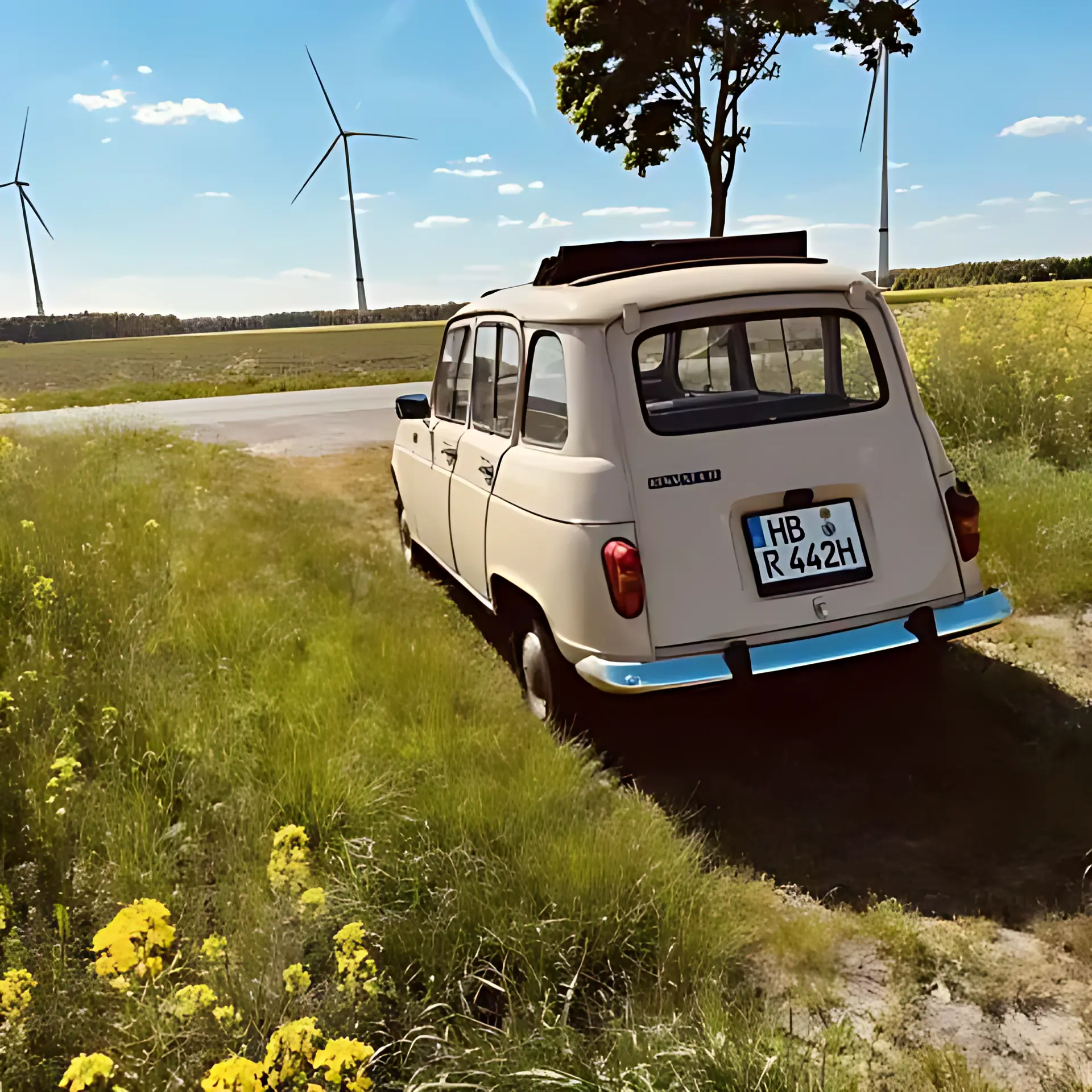 Renault R4 TL 1982 mieten in Bremen (Heckansicht Windräder)