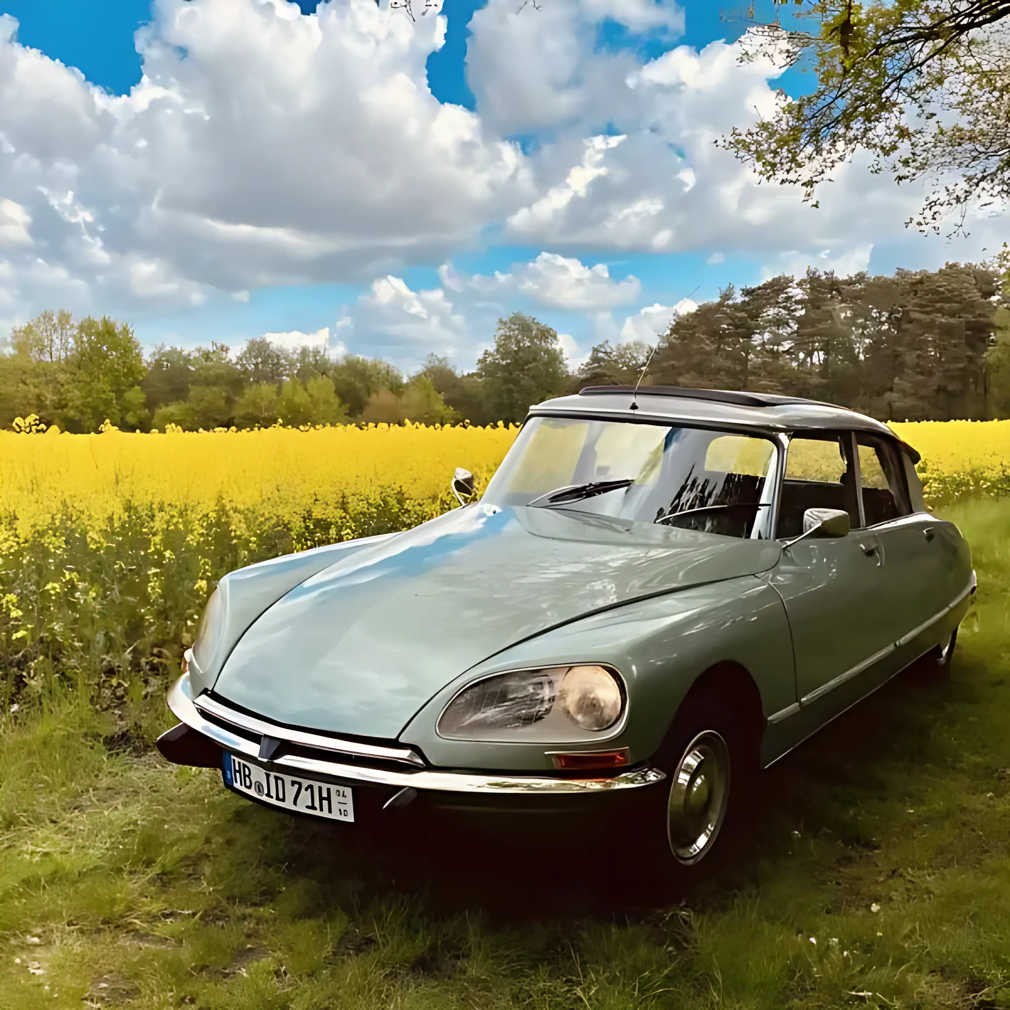 Citroën D-Super 1972 mieten in Bremen (Citroën DS/D-Super grünlich, Frontansicht)