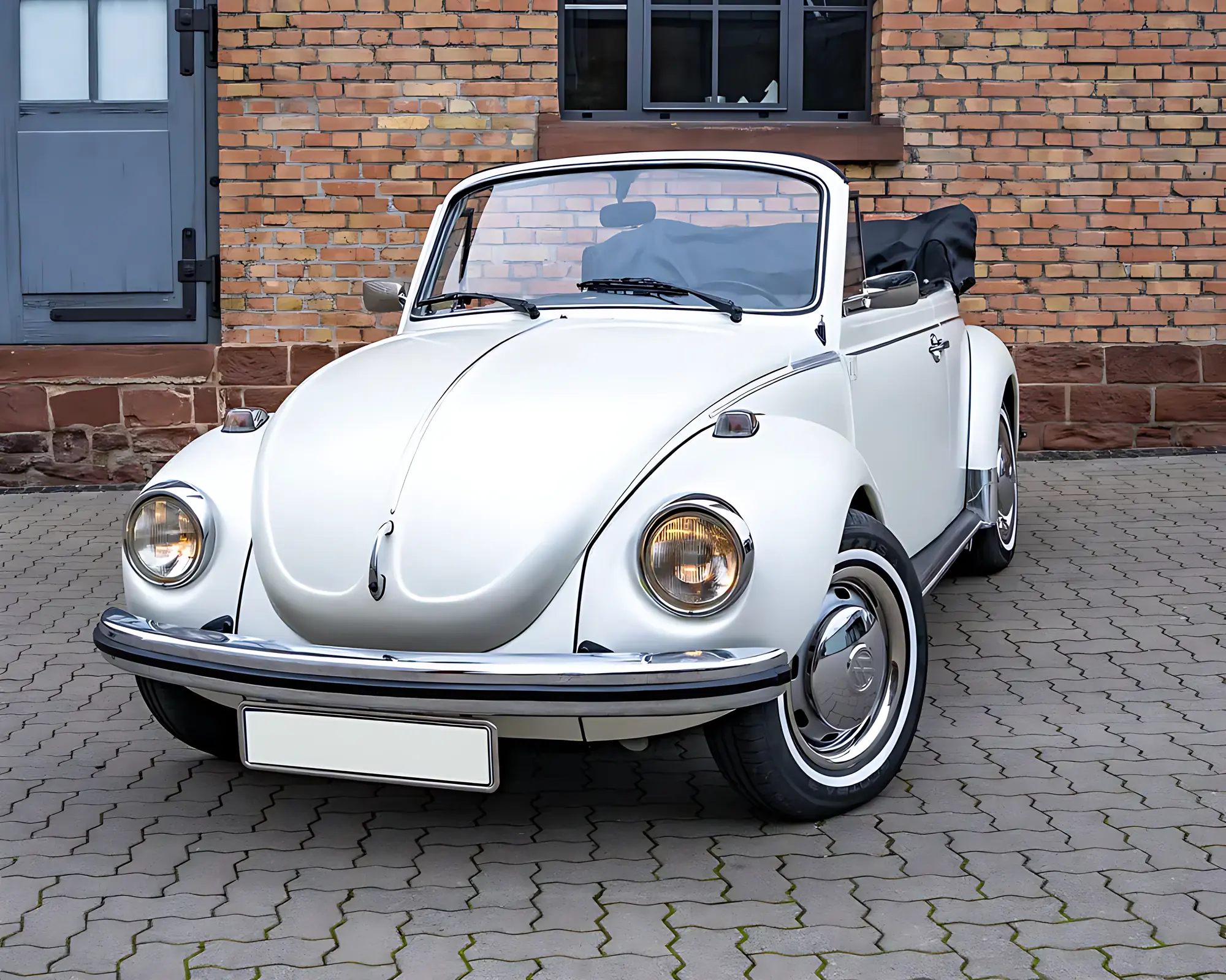 VW Käfer 1303 Cabrio mieten in EVENTSUPPLEIER, Hermann-Löns-Weg 1, 76275 Ettlingen, Deutschland – Hochzeitsauto (Frontansicht Käfer Cabrio)